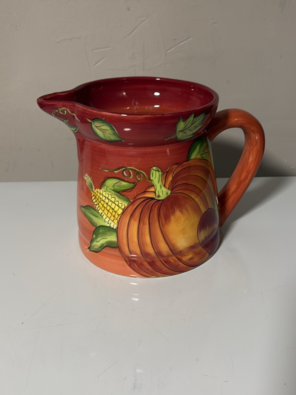 Pier 1 Hand-Painted Orange & Red Pumpkin Pitcher